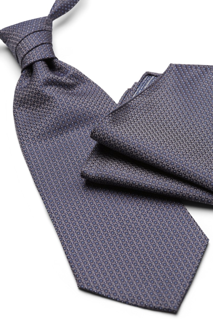 Plastron mit Tuch in grau-blau sowie minimal Muster