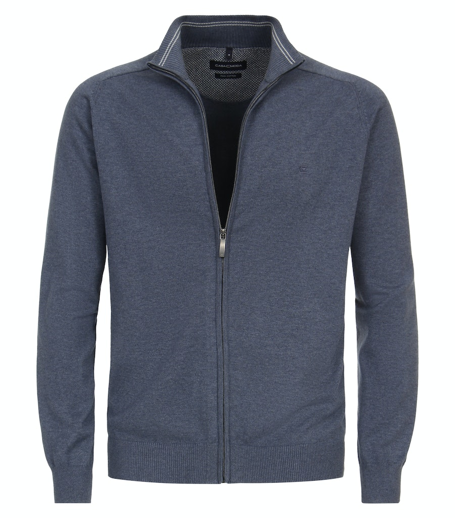 Strickjacke mit R-V in mittel blau meliert 