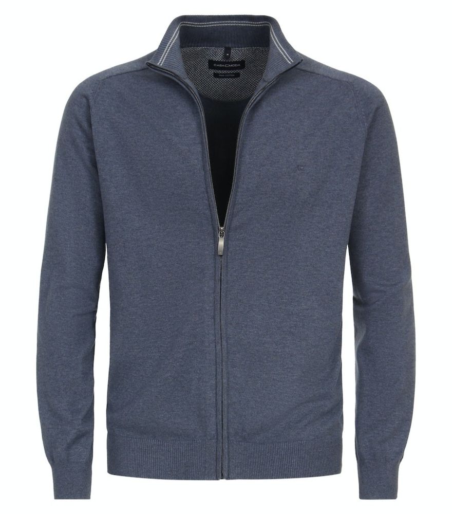 Strickjacke mit R-V in mittel blau meliert