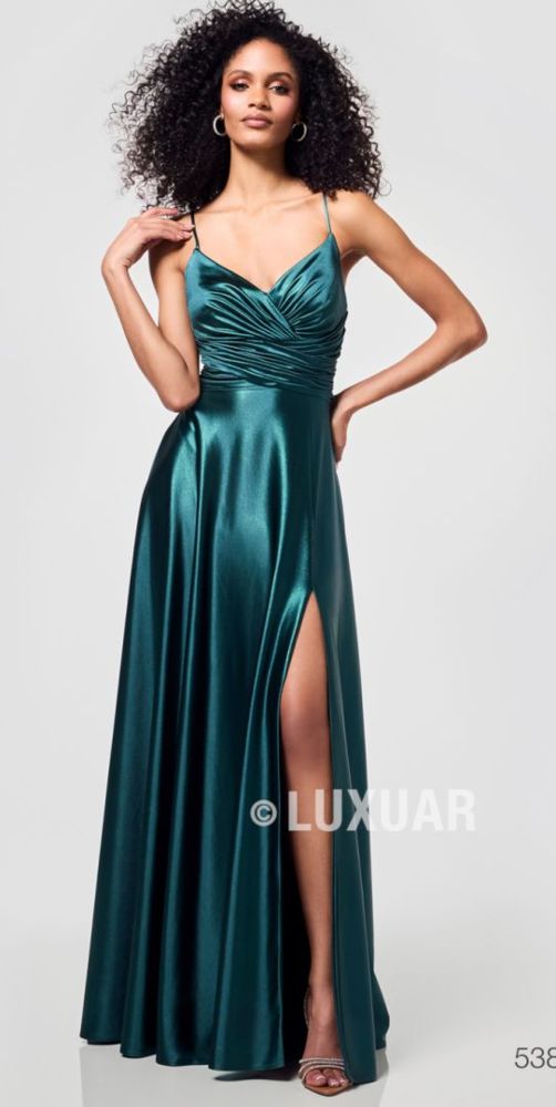 Langes Ballkleid in Petrolgrün Glitzer