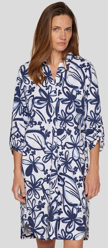 Sommerliches Kleid in weiß-blau mit Druck