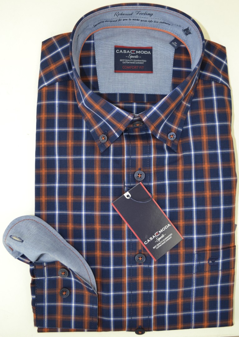 1/1 Arm Freizeithemd in ocker-blau kariert