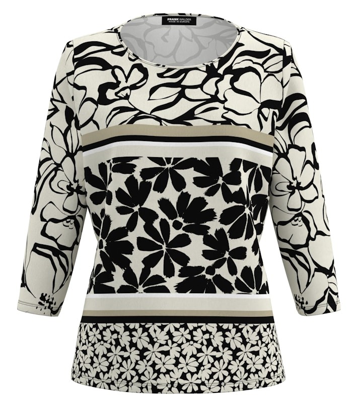 3/4 Arm Shirt in ecrue-schwarz mit Print