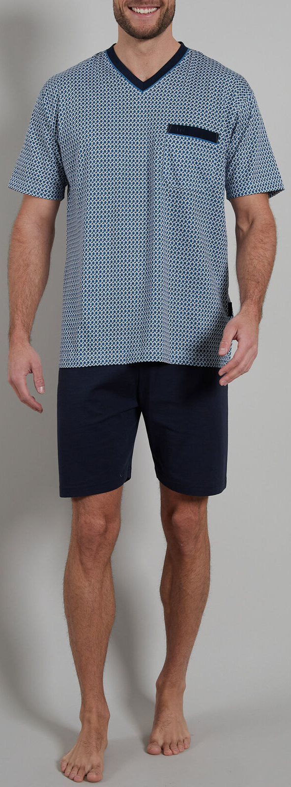 452219-6093-0675 Herren Pyjama kurz in bleu mit feinem Muster