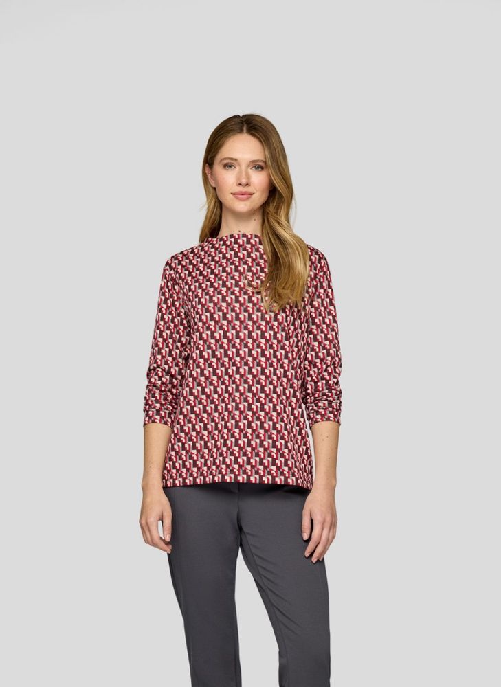 3/4 Arm T-Shirt in bordeaux mit dezentem Muster