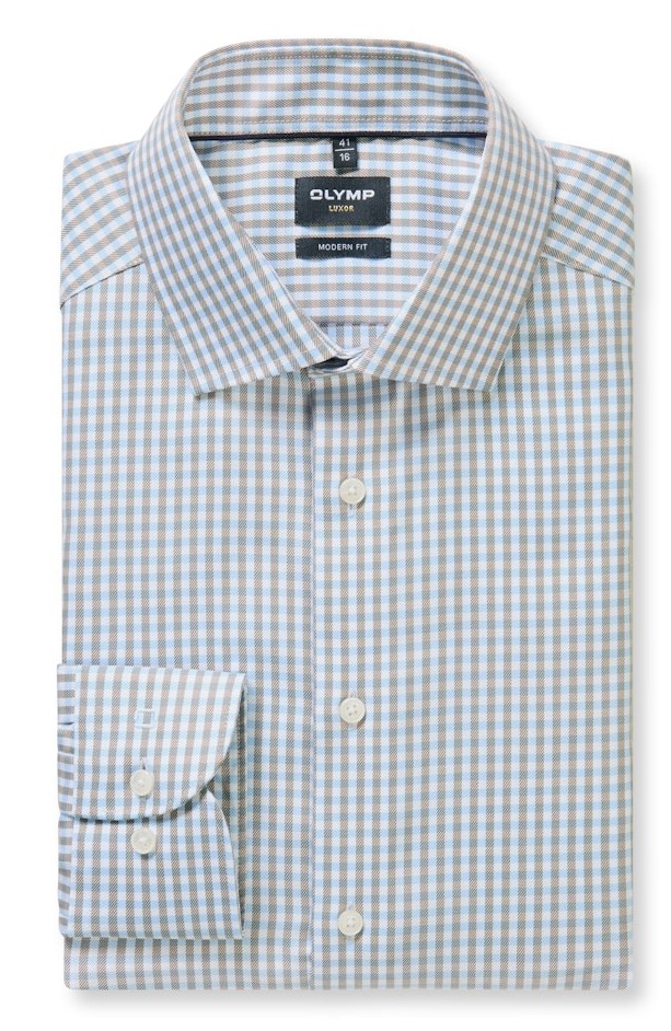 Hemd mit feinem Karo Nougat/Bleu