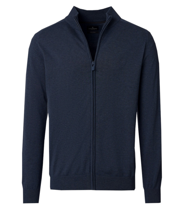 Strickjacke mit R-V in dunkel blau meliert
