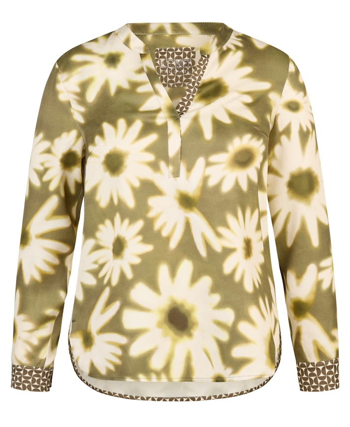 Blusenshirt in mehrfarbig mit oliv gemustert