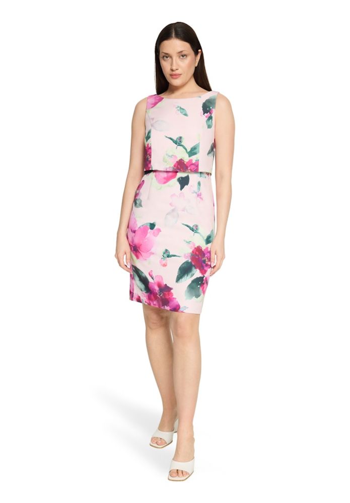 Mittellanges Kleid mit edlem floralem Druck in Rosè/Pink
