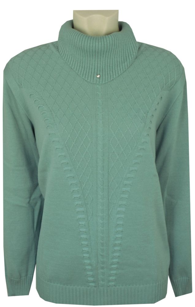Pullover mit halsfernem Rolli in Jade