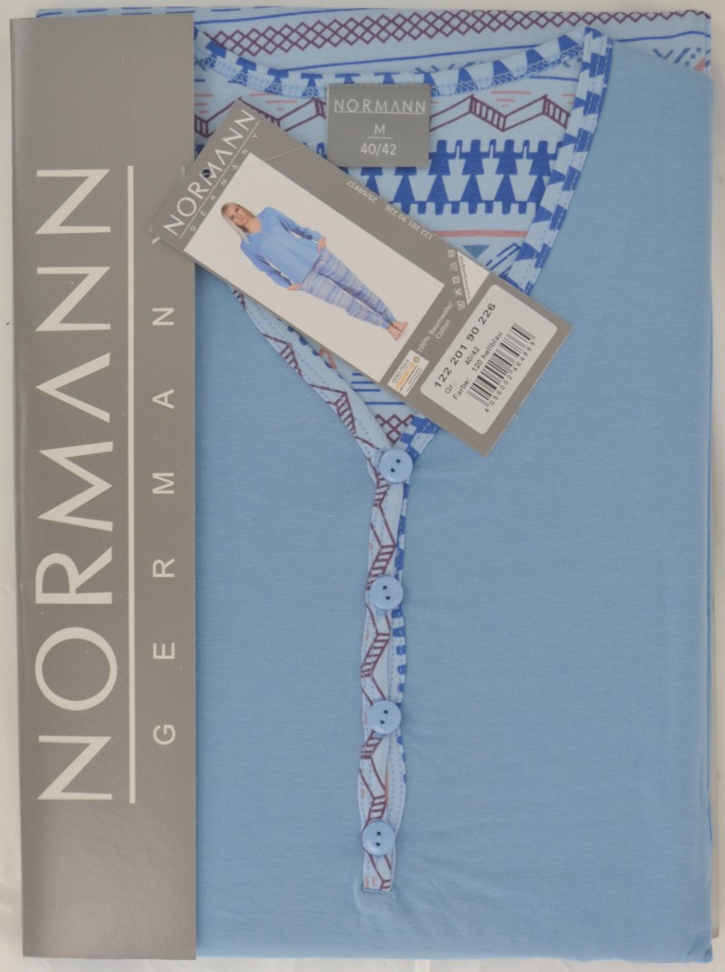 1/1 Arm Pyjama in bleu gemustert