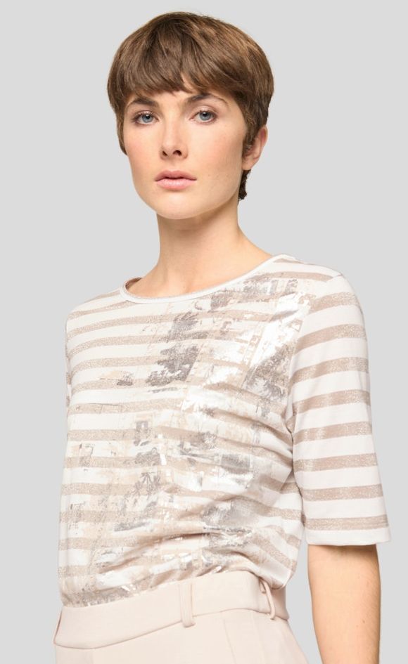 1/2 Arm Shirt geringelt mit Print und Glanz