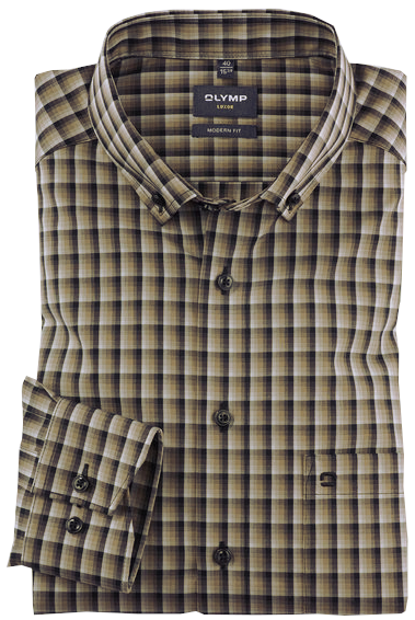 1274-44-23 1/1 Arm Freizeithemd in mehrfarbig mit beige kariert