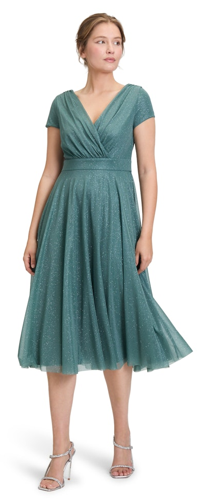 Midi langes Kleid in green/grey mit Glanz