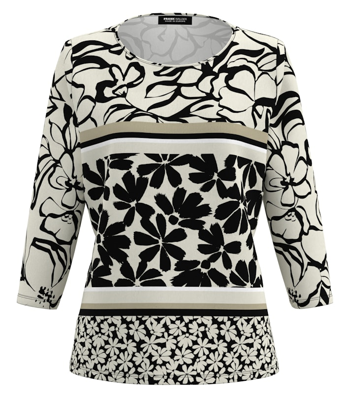 3/4 Arm Shirt in ecrue-schwarz mit Print 