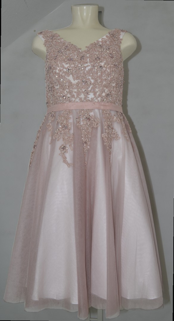Midi langes Ballkleid in pal mauve-cream white