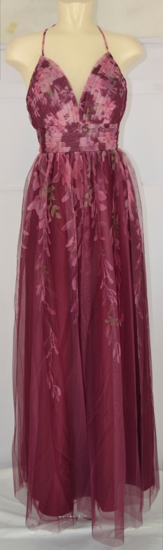 Langes Ballkleid in velvet rouge print