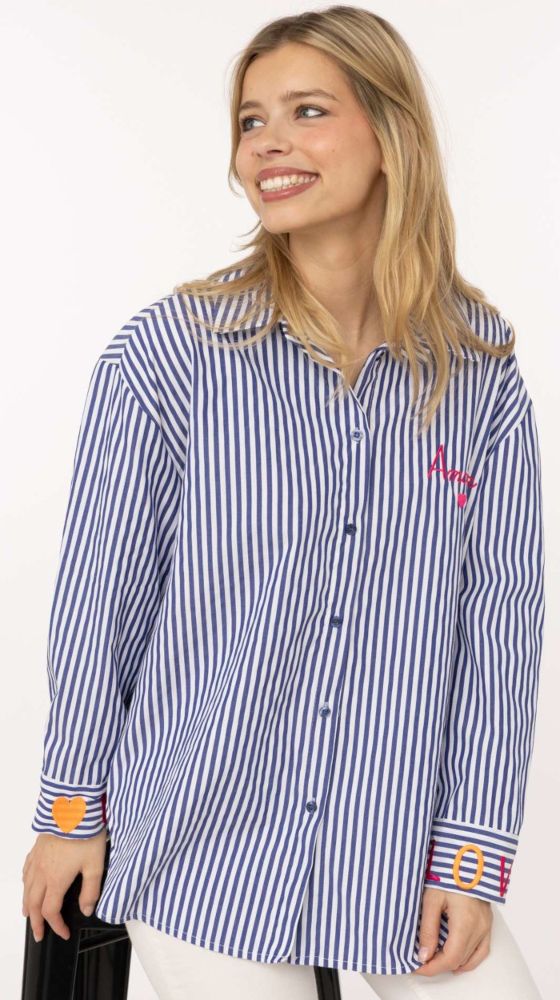 Oversize Bluse "Amore" in Navy mit Streifen
