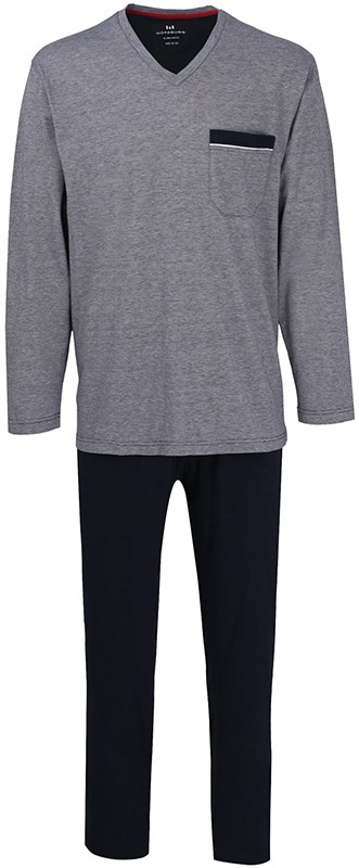 Herren Pyjama lang in grau-blau meliert