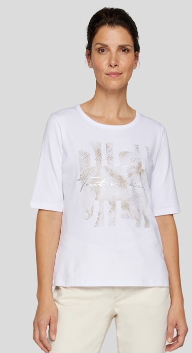 1/2 Shirt in weiß mit Print und Schmuck