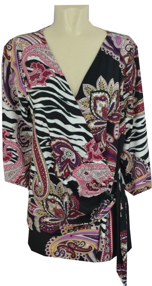 Blusenshirt in schwarz-granatapfel gemustert