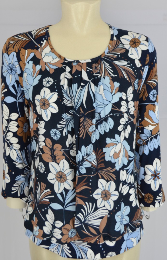 3/4 Arm Blusen-Shirt in mehrfarbig gemustert mit blau-braun