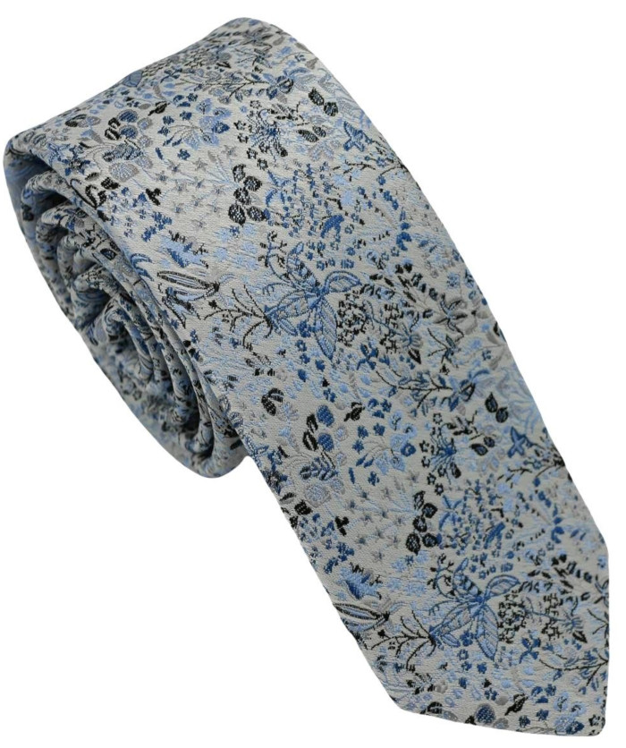 Seiden Krawatte in blau-bleu floral gemustert