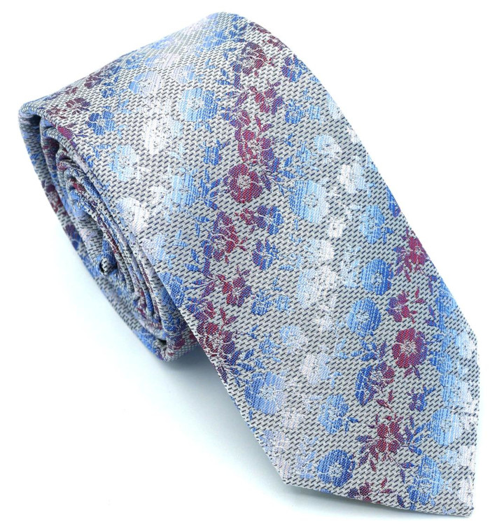 Seiden Krawatte in mehrfarbig mit bleu gemustert