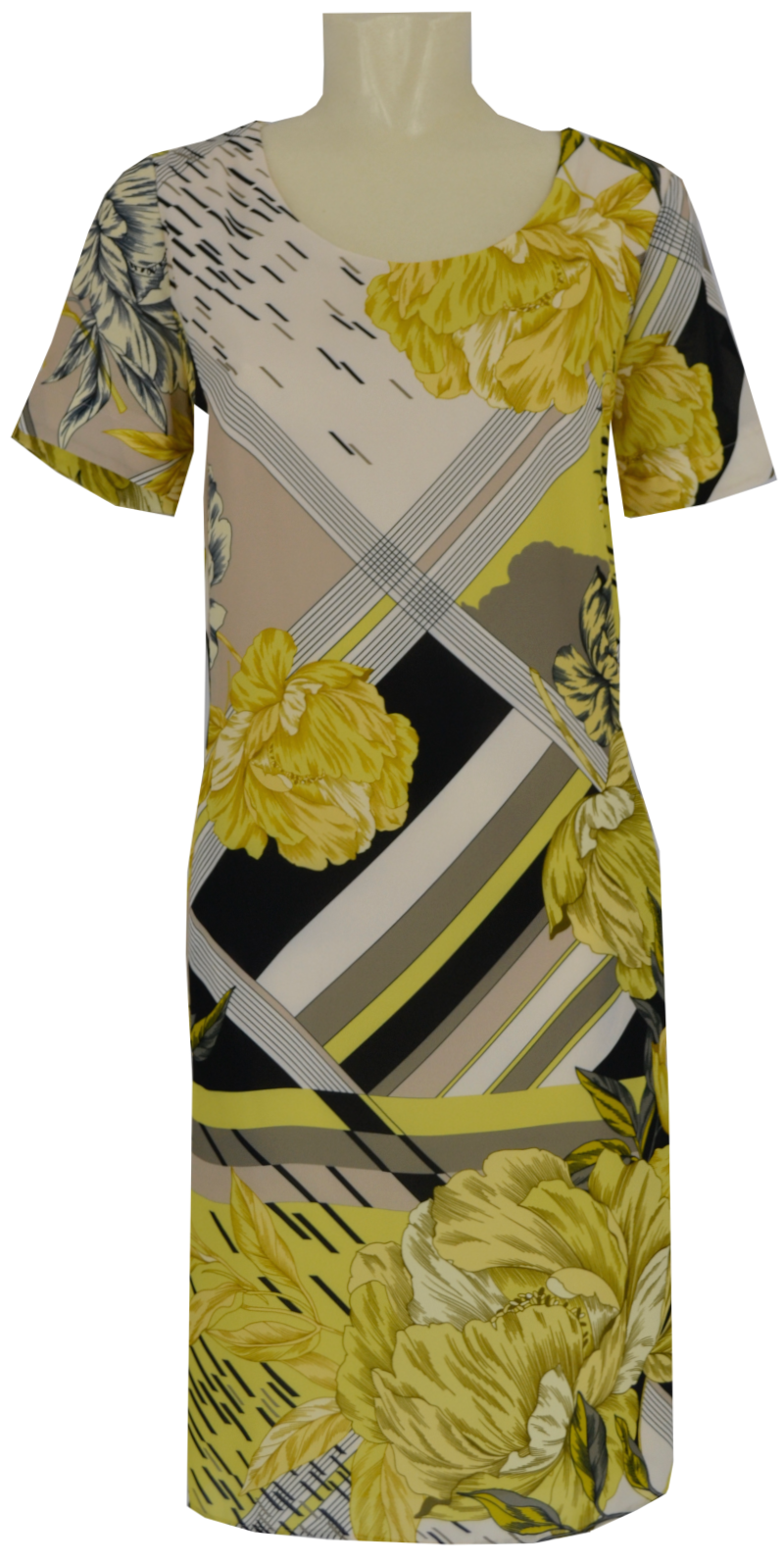 Kleid mit floralem Druck und 1/2 Arm in gelb schwarz