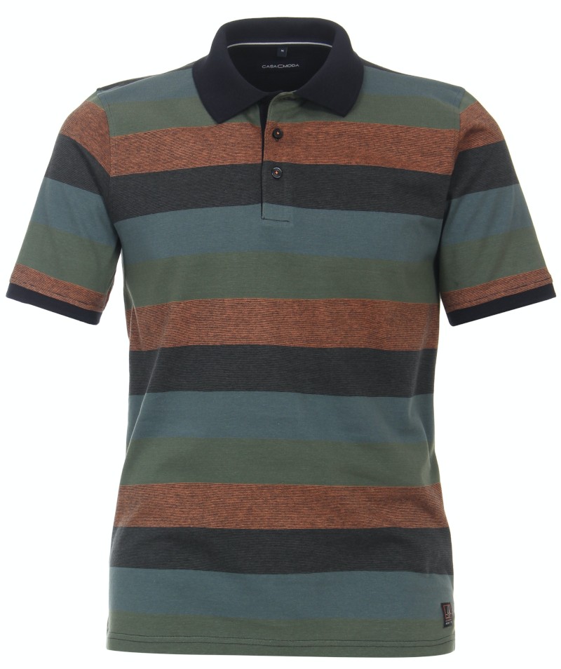 1/2 Arm Polo Shirt in mehrfarbig geringelt mit oliv