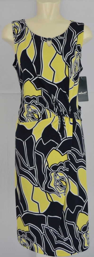 Mittellanges Kleid in marine-gelb-ecru gemustert