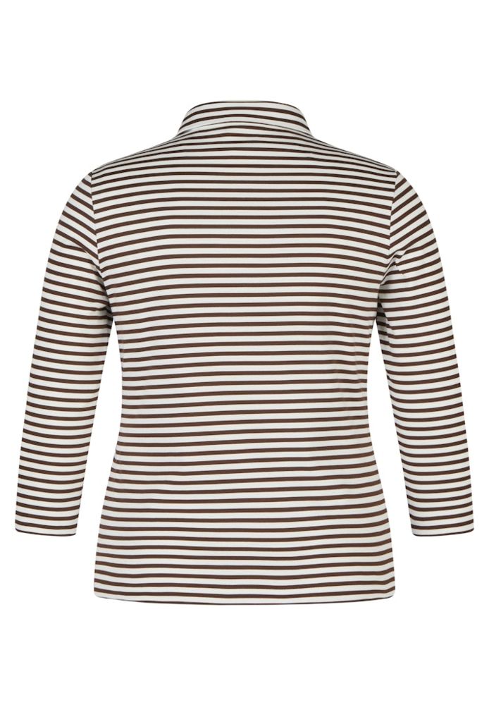 3/4 Arm Polo Shirt in geringelt mit Mokka