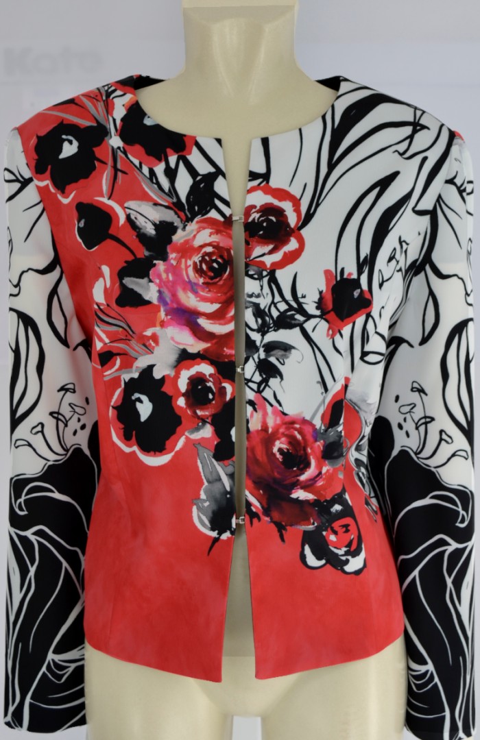 Blazer in mehrfarbig rot-weß gemustert