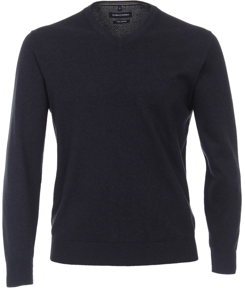 Pullover mit V-Ausschnitt in dunkel blau meliert