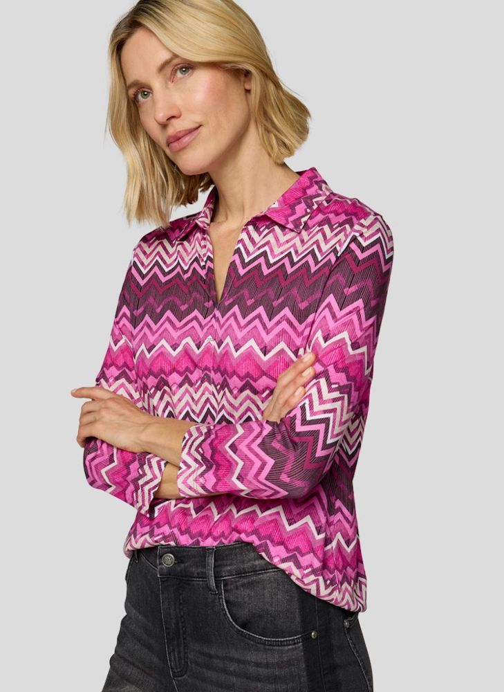 3/4 Arm Polo Shirt in plaume gemustert