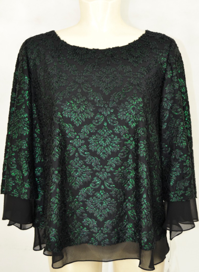 Festliches Shirt in schwarz-opalgrün mit Glanz