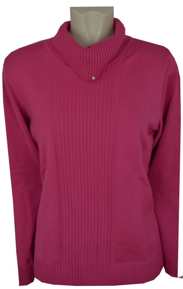 Pullover mit halsfernem Rolli in Pink