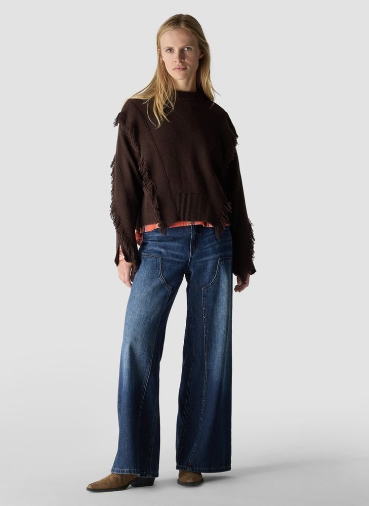 Jeans in denimblau mit weitem Bein