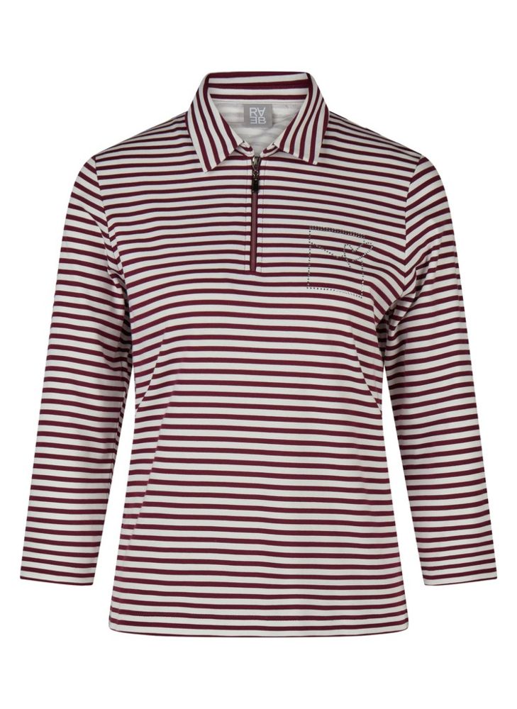 3/4 Arm Polo Shirt in geringelt mit Rose