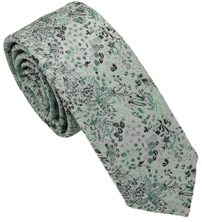 Seiden Krawatte in grün-marine floral gemustert