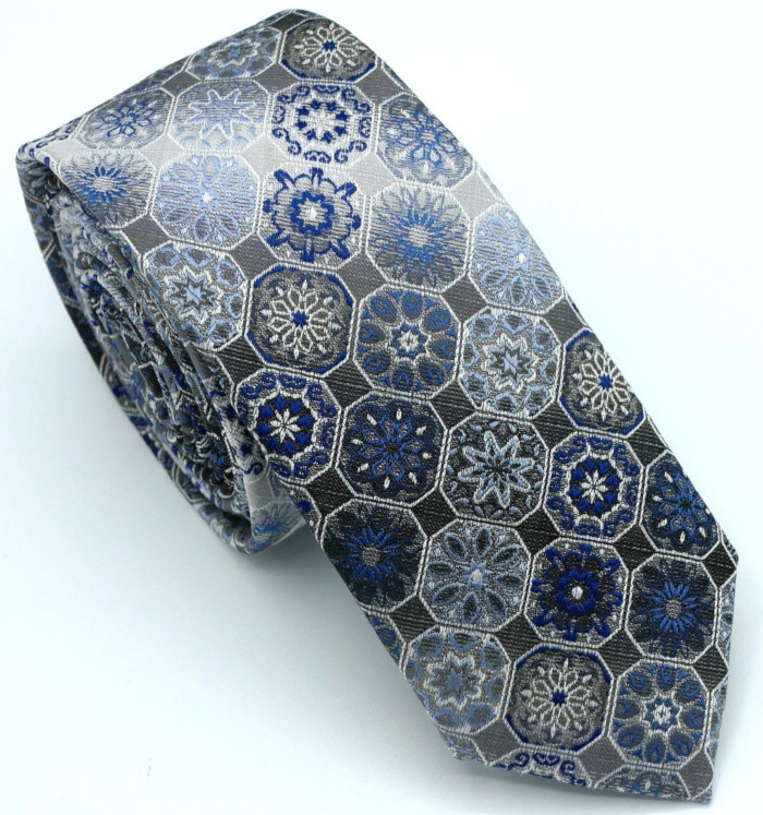 Krawatte in blau-ecrue-braun