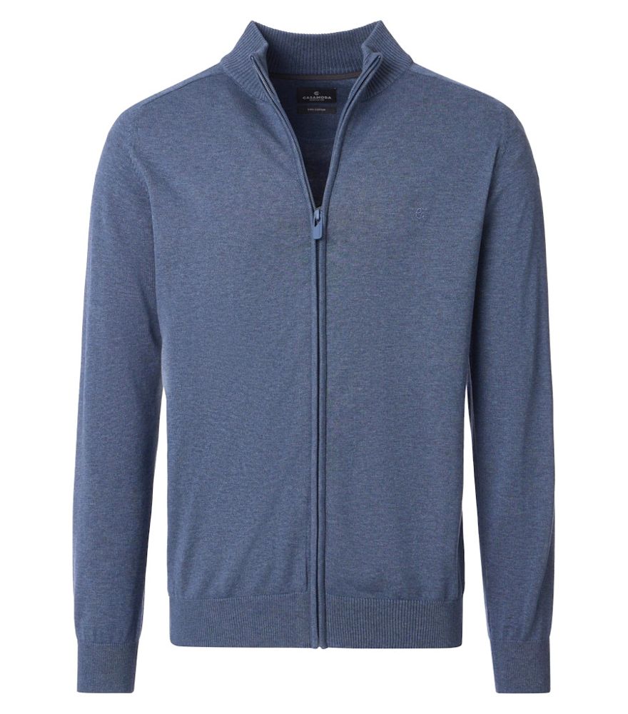Strickjacke mit R-V in mittel blau meliert
