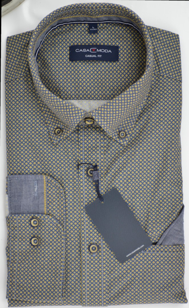 1/1 Arm Freizeithemd in grau-gelb gemustert