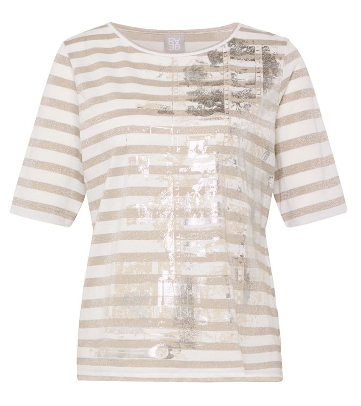 1/2 Arm Shirt geringelt mit Print und Glanz