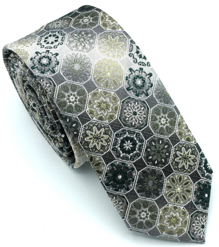 Krawatte in grün-ecrue-braun