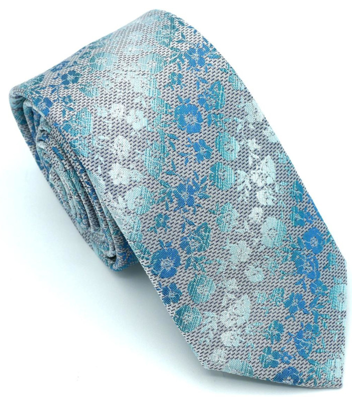 Seiden Krawatte in mehrfarbig mit bleu-petrol gemustert