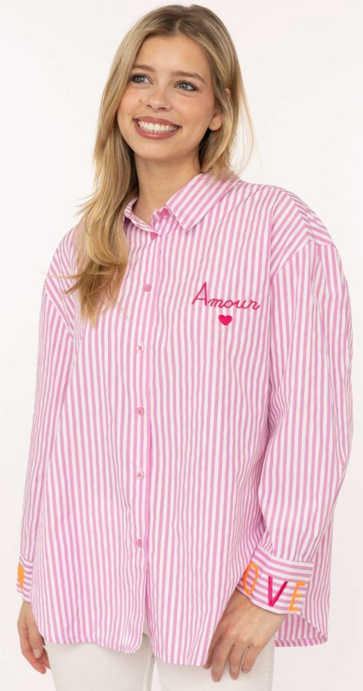 Oversize Bluse in Pink mit Streifen