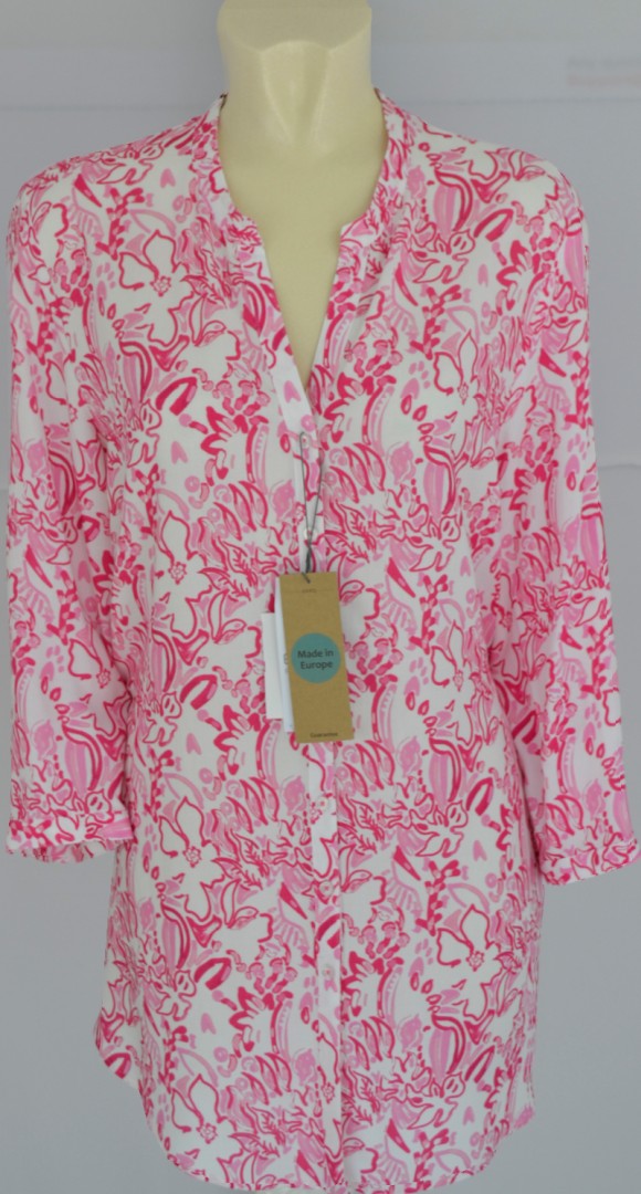 Blusen Long-Shirt in mehrfarbig mit pink gemustert