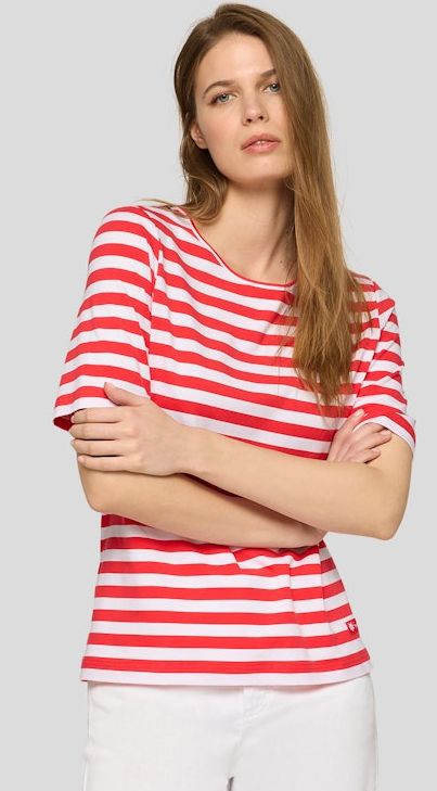 1/2 Arm Shirt in Koralle/Weiß geringelt