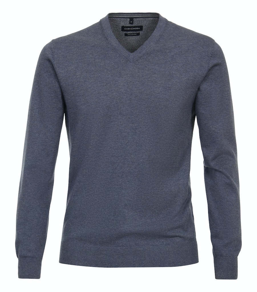 Pullover mit V-Ausschnitt in mittel blau meliert